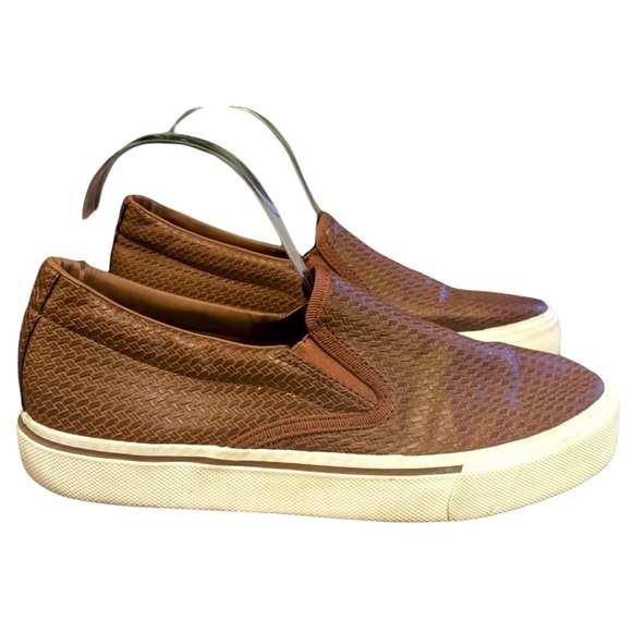 Zara Men's Laceless Sneakers Slip On Basket Weave Brown Vegan Leather 41 (US 8) - Picture 1 of 8